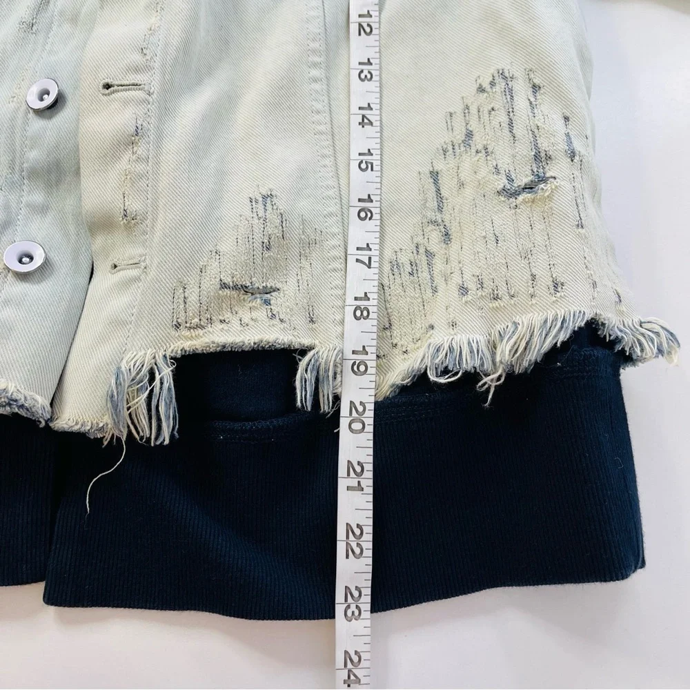 Free People double weave denim jacket distressed destroyed‎ women's size S - Picture 9 of 10